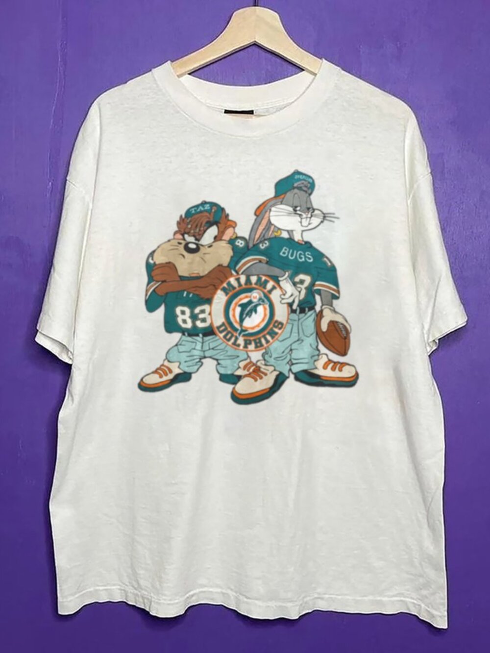 Vintage Miami Dolphins Bugs Bunny Looney Tunes Men Women NFL Football Shirt Tee